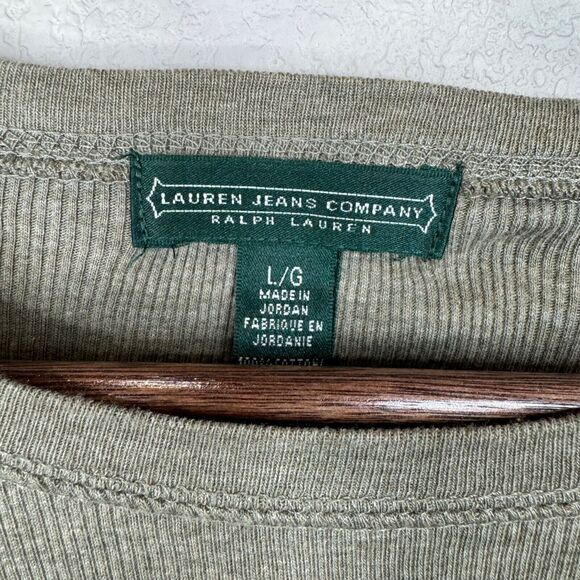 Lauren Jeans Company Long Sleeve Olive Green Shirt L Shoulder Zipper Y2K - Picture 6 of 11
